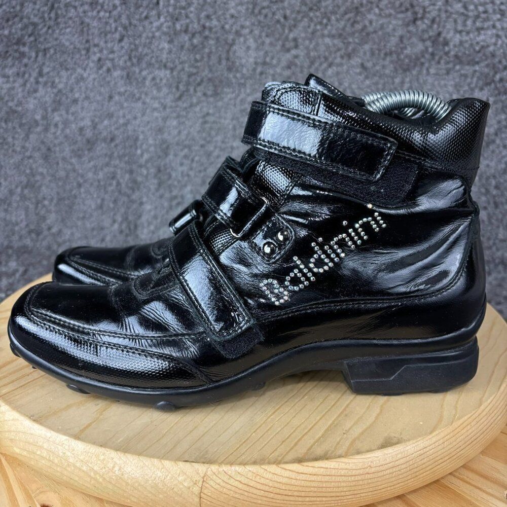 Baldinini Patent Leather Ankle Boots Women 6 / 36 Black Square Toe Made in Italy